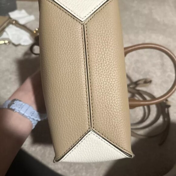 Michael Kors Kris Small Color-Block Pebbled Leather Satchel Cream Tan Beige - Picture 5 of 9